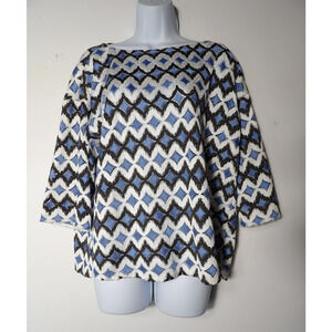 Sonia Bogner Womens 6 Lace Blouse Top Crochet White Black Blue Cut Out READ
